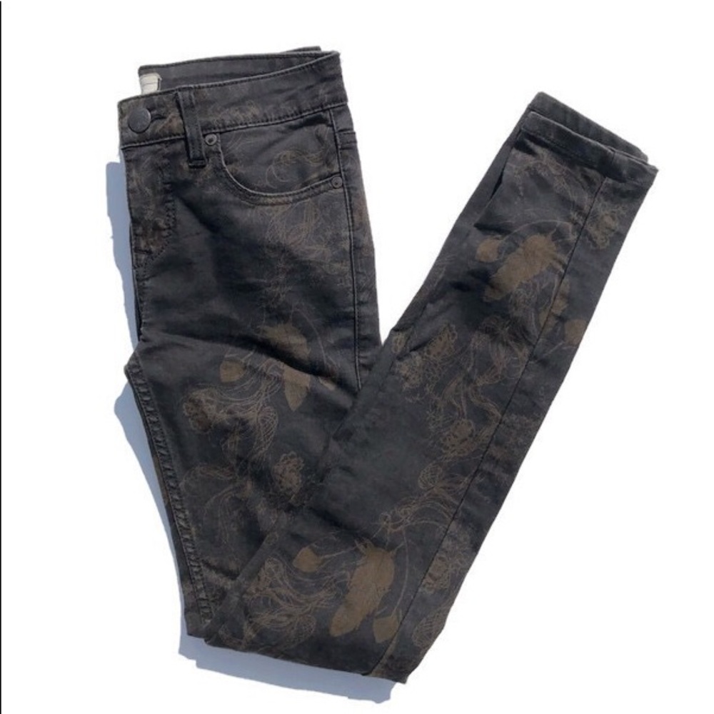 Free People Black Feather Printed Skinny Jeans